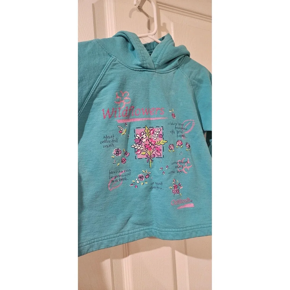 Vintage OshKosh Hoodie 2T USA‎ Made Floral Wildflowers Sweatshirt Toddler